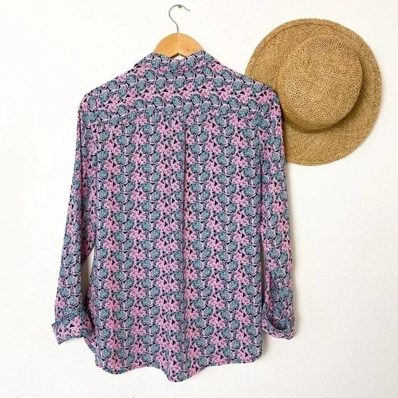 Banana Republic Pink Green Floral Button Up Shirt XS - Picture 7 of 9